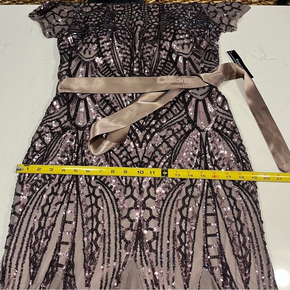 R&M Richards Mocha Short Sleeve Sequin and Mesh Gown 8 - Picture 13 of 16